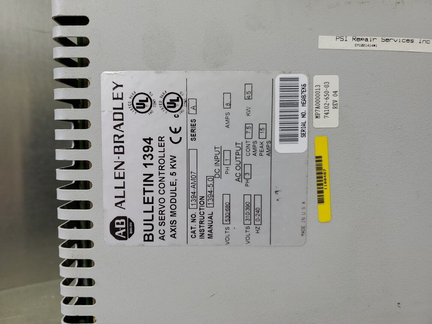 Allen-Bradley 1394-AM07 SER.A AC SERVO CONTROLLER 5KW. 1D