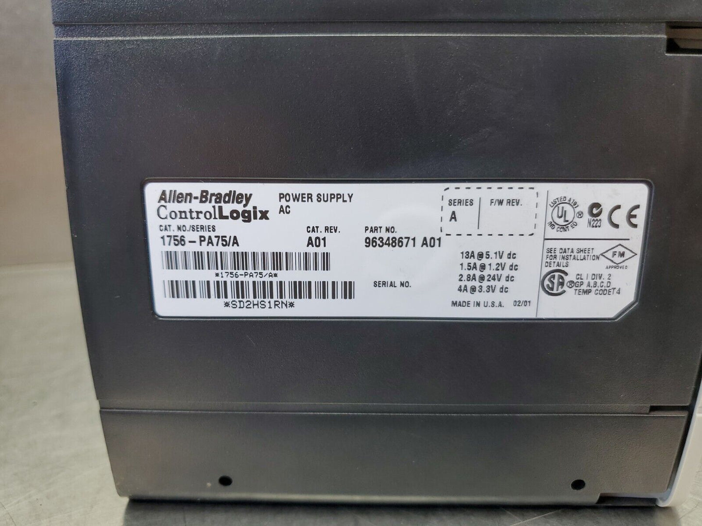 Allen-Bradley 1756-PA75/A CAT Rev A01 ControlLogix AC Power Supply. 3C-17
