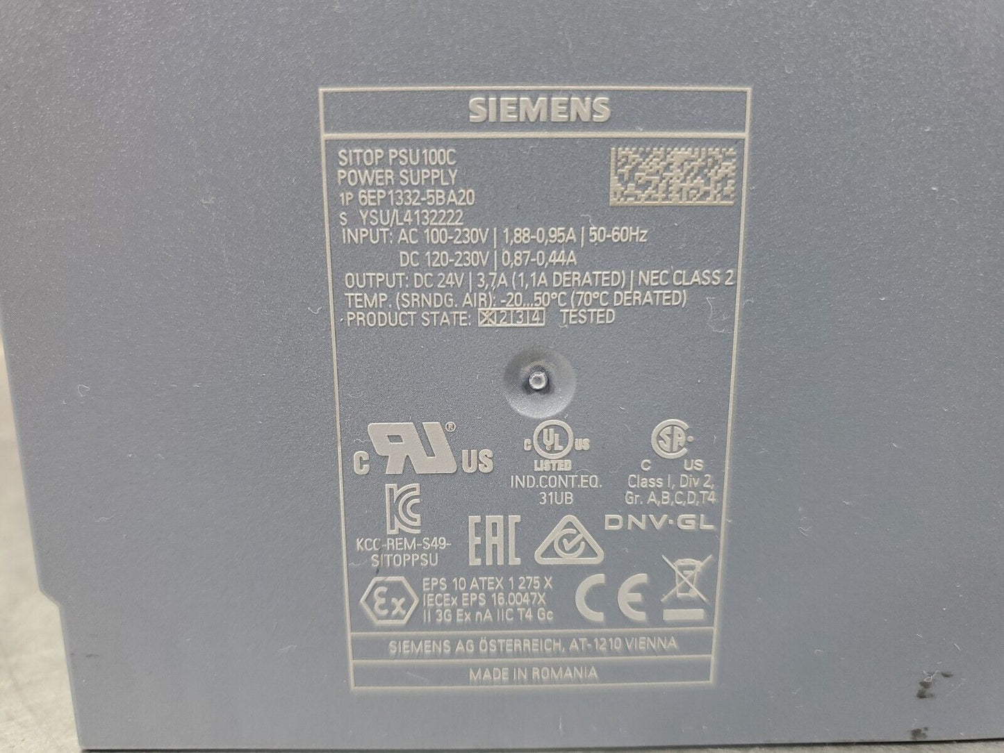 Siemens 6EP1332-5BA20 24V DC 3.7A SITOP PSU100C Power Supply. 4H