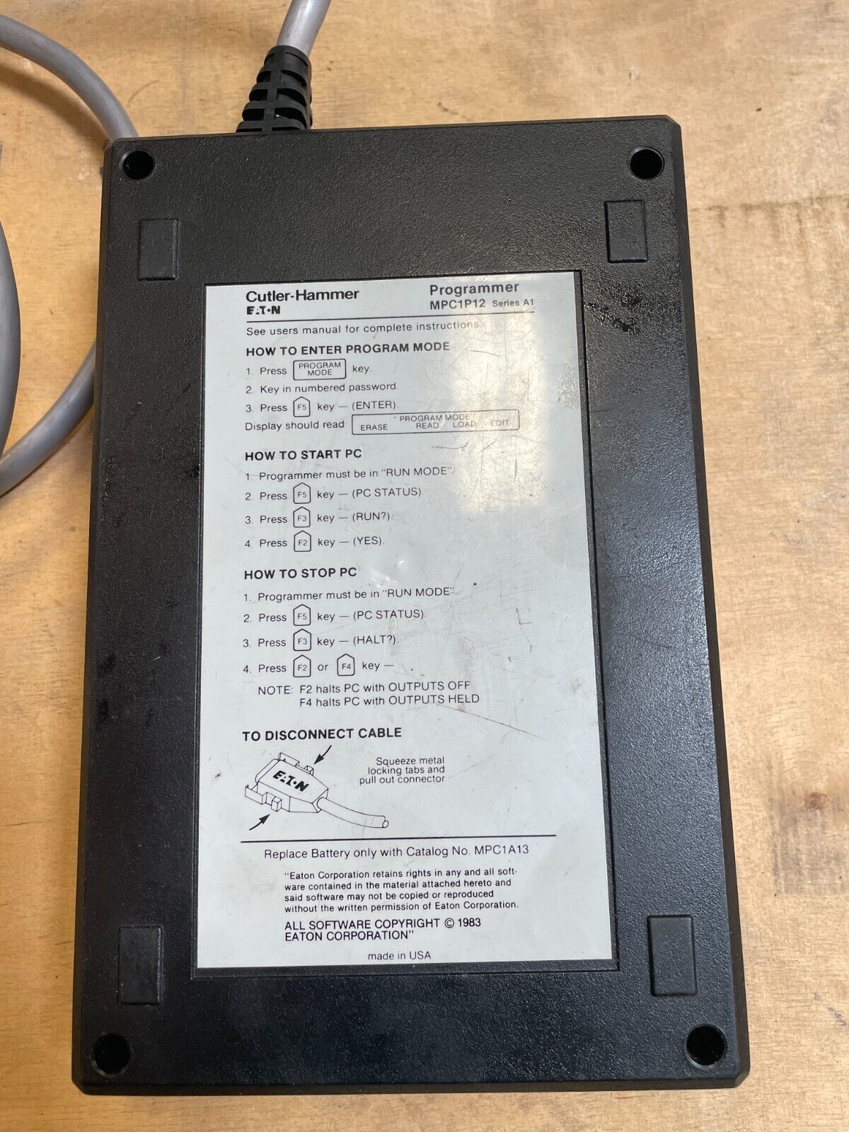 Cutler-Hammer By Eaton MPC1P12 Series A1 Corded Digital Display Programmer