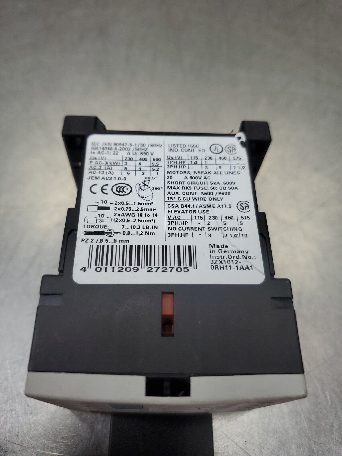 SIEMENS SIRIUS 3RT1016-1BB41 CONTACTOR w/3RT1916-1BB00 Module. 4C-1