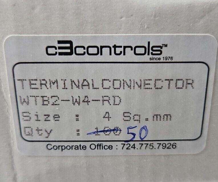 C3CONTROLS WTB2-W4-RD TERMINAL CONNECTORS 600V 40A-Box with 50. Loc3C-20