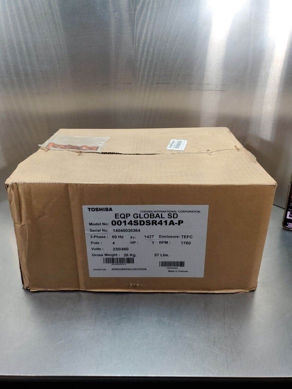 Toshiba EQP GLOBAL SD 0014SDSR41A-P 1HP 230V/460V 1760RPM Electric Motor. 1C