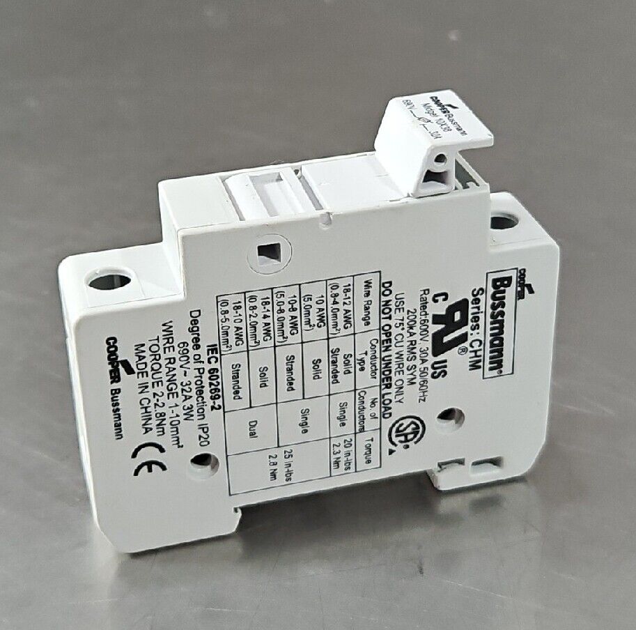 Bussmann CHM Fuse Block - Rated:600V, 30A 50/60Hz200kA - Lot of 2. Loc 4C-3
