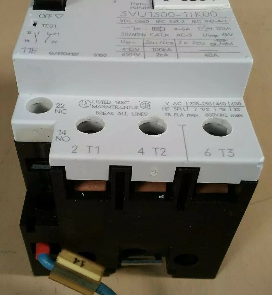 SIEMENS 3VU1300-1TK00 600V MOTOR PROTECTOR STARTER 4E-13