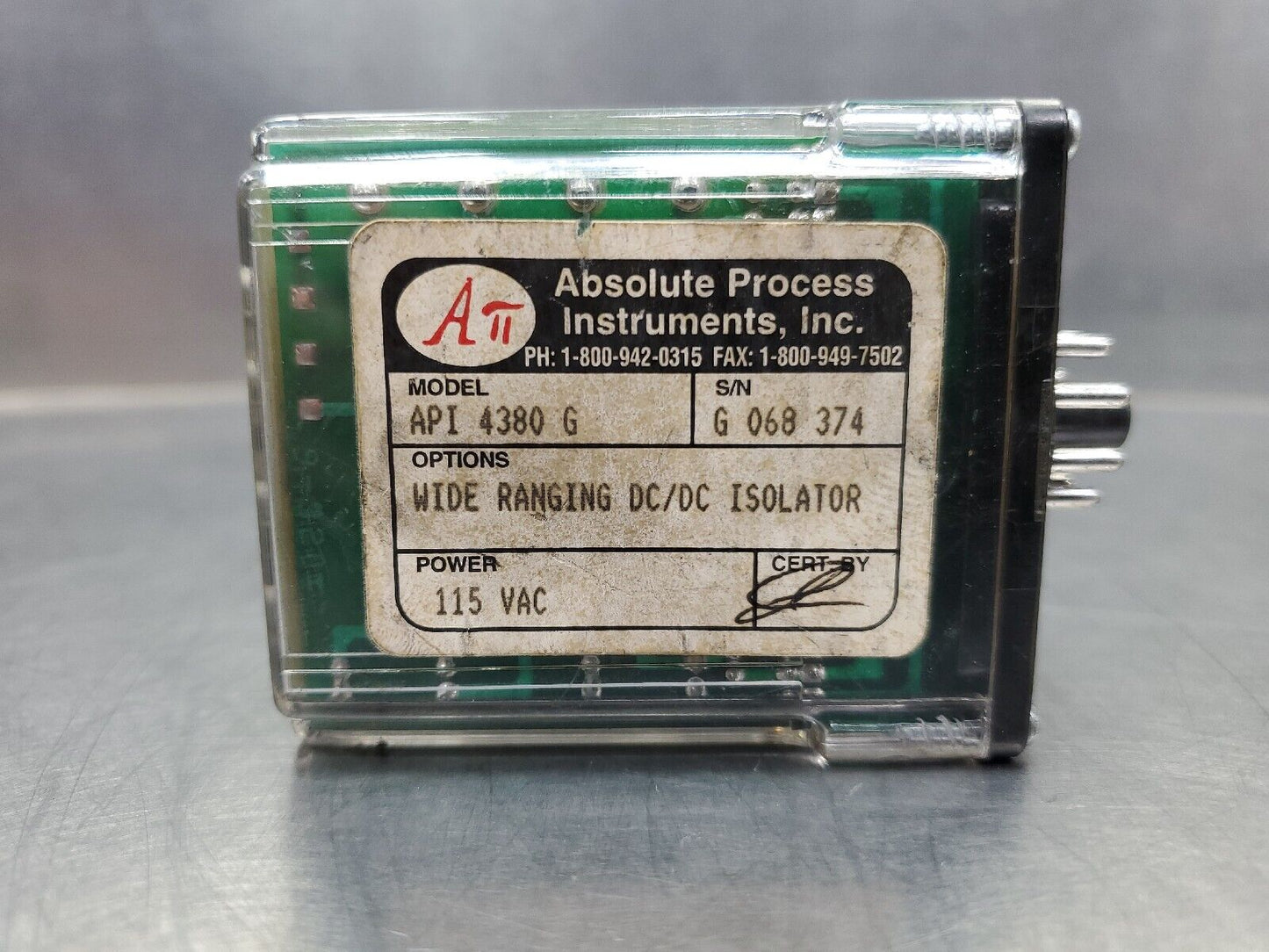 ABSOLUTE PROCESS INSTRUMENTS API 4380 G WIDERANGING DC/DC ISOLATOR RELAY. 4D-3