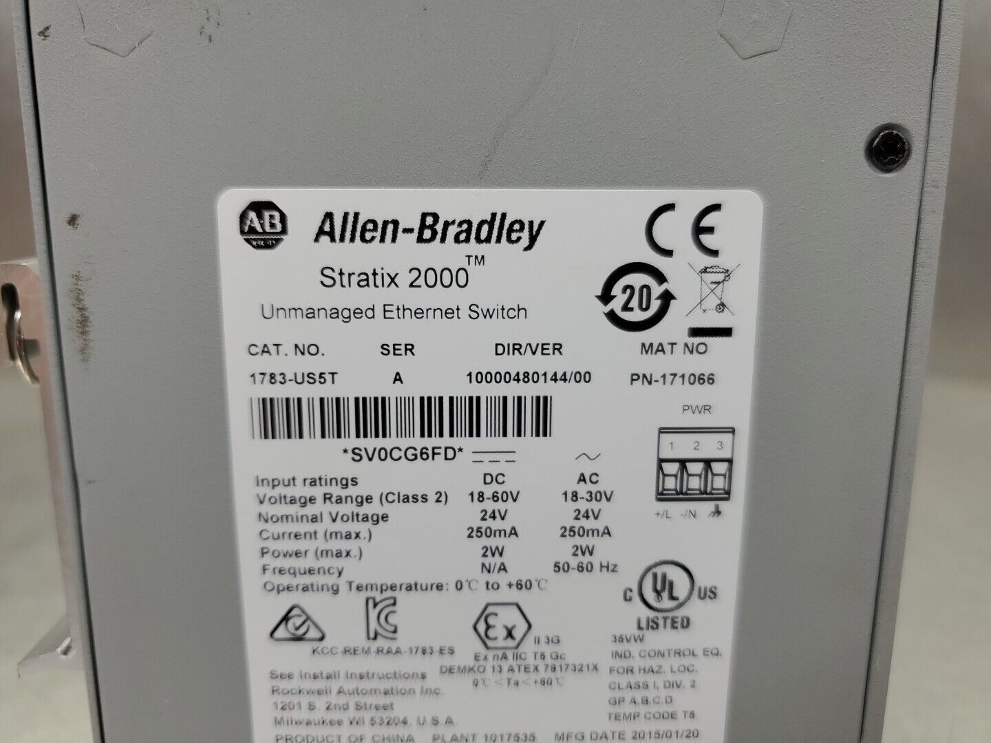 Allen-Bradley 1783-US5T Ser. A Stratix 2000 Unmanaged Ethernet Switch. 3D-6