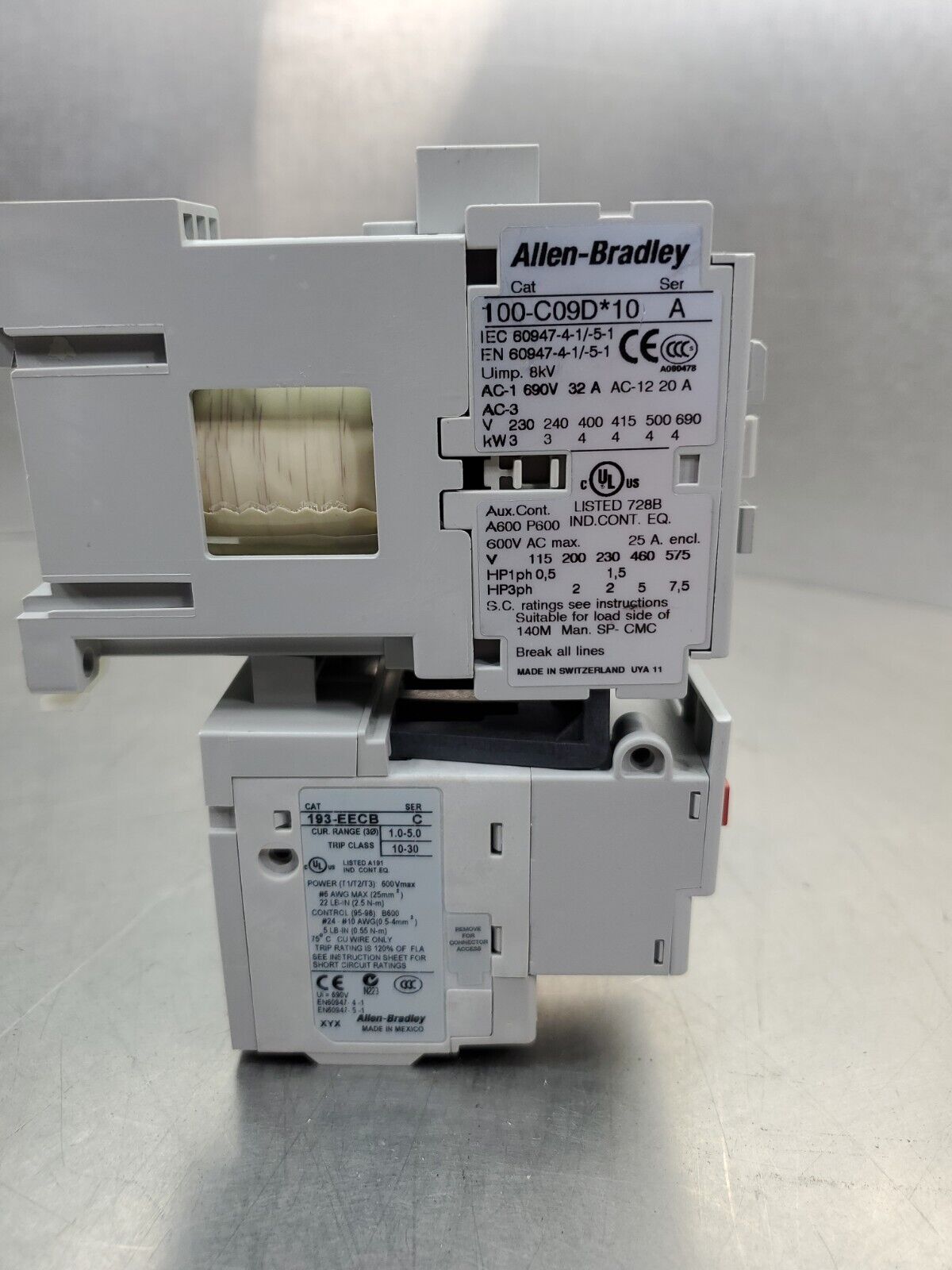 Allen Bradley 100-C09D*10 Ser A Contactor w/193-EECB Ser C E1 Plus. 4D-17