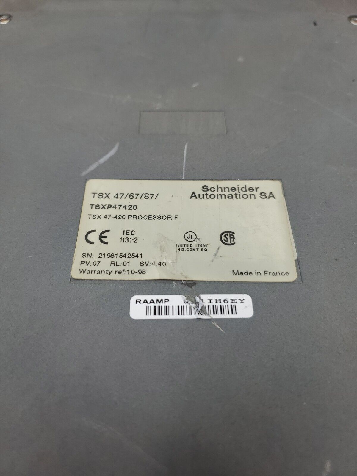 Schneider Electric TSXP47420 PV:07 RL:01 SV:4.40 Processor F Module. 3A