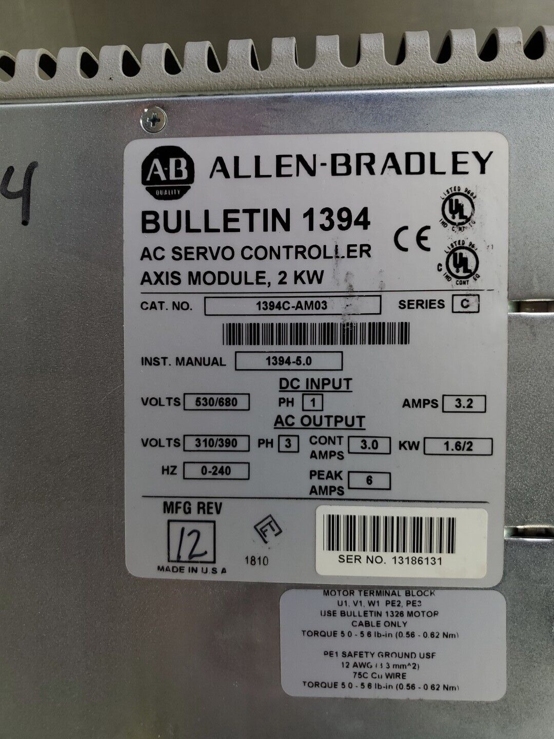 Allen Bradley 1394C-AM03 SER. C AC Servo Controller. 1D