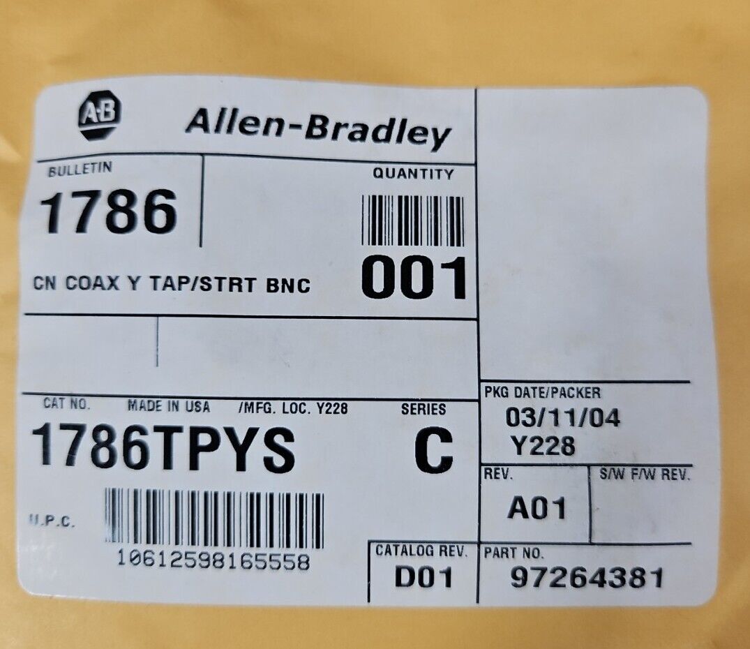 Allen-Bradley 1786TPYS C Coaxial Y Tap Cable Connector 97264381. 5E-1