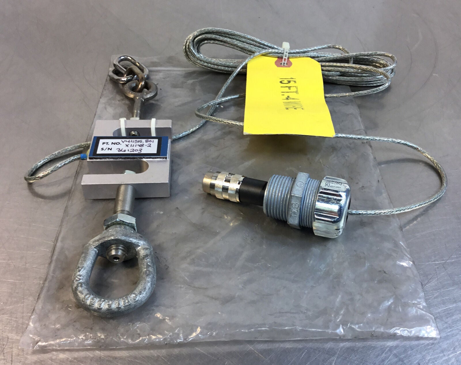 STOCK EQUIPMENT X111482 / V411515.B01. LOAD CELL 15 FT, 4 Wire Cable