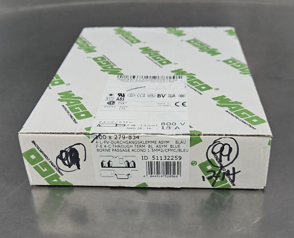 WAGO 279-834 Conductor Through Terminal Block - Lot of 99. Loc3E-1