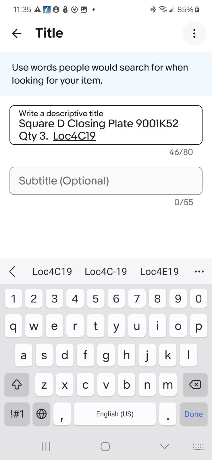 Square D Closing Plate 9001K52 Ser H Round Chrome Plated. Loc4C-19