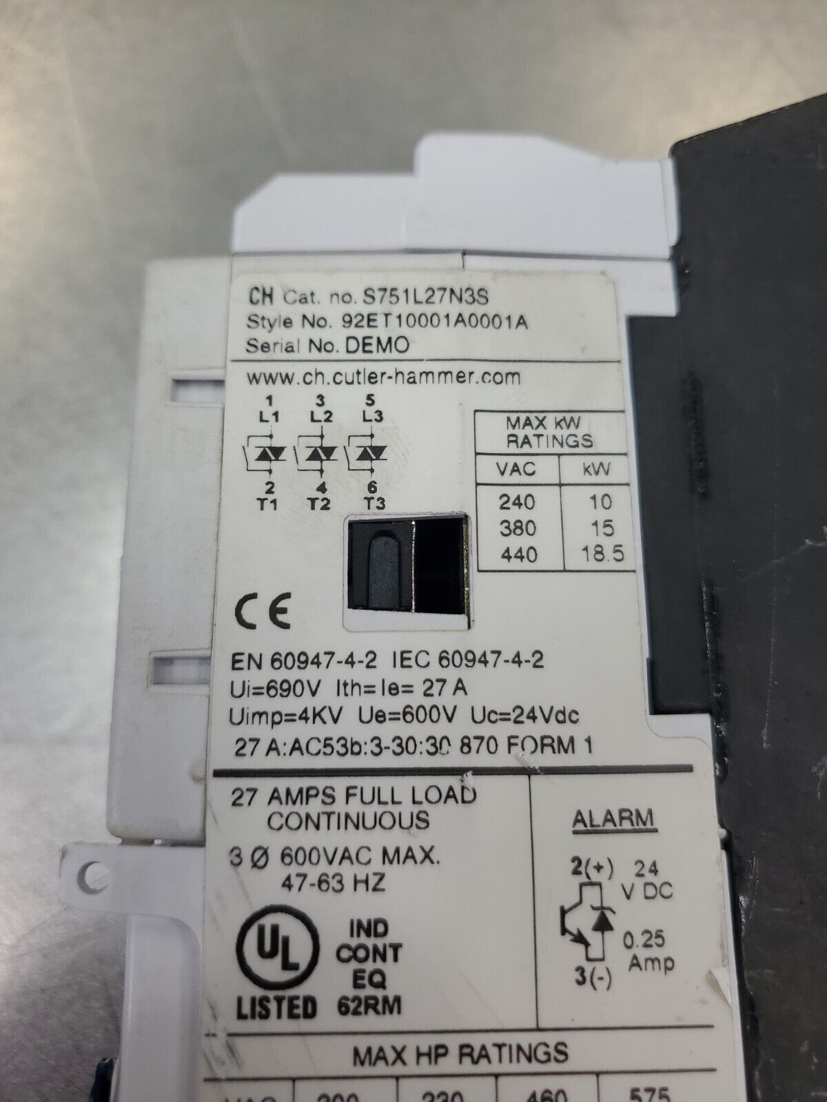 CUTLER HAMMER S751L27N3S 575 VAC/25HP Max IT. Module. 4E-7