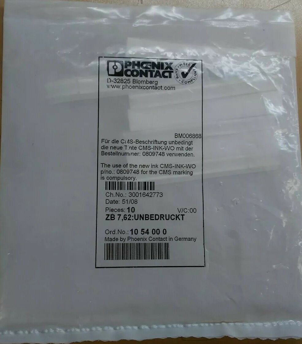 Phoenix Contact ZB 7,62:UNBEDRUCKT Marking Strips - 1054000 (Pack of 6) 4D