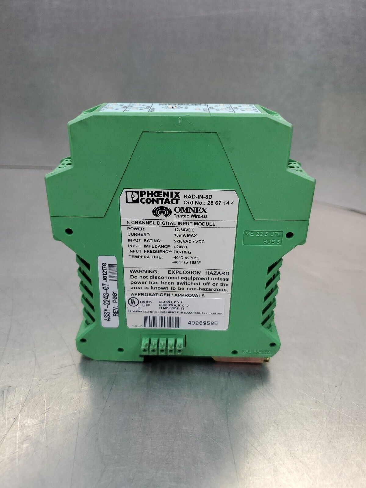 PHOENIX CONTACT RAD-IN-8D 8-Channel Digital Input Module. 3D-19