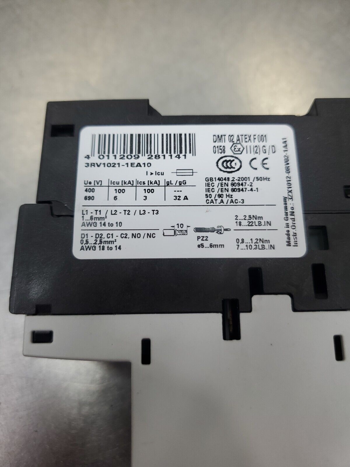 SIEMENS 3RV1021-1EA10 Motor Protection Circuit Breaker. 4C-1