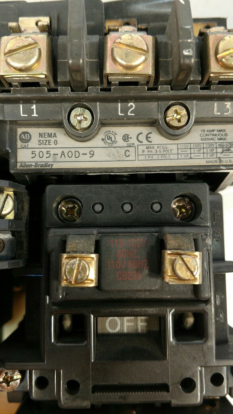 ALLEN BRADLEY MOTOR STARTER NEMA Size 0 505-A0D-9 SERIES C 4E-11