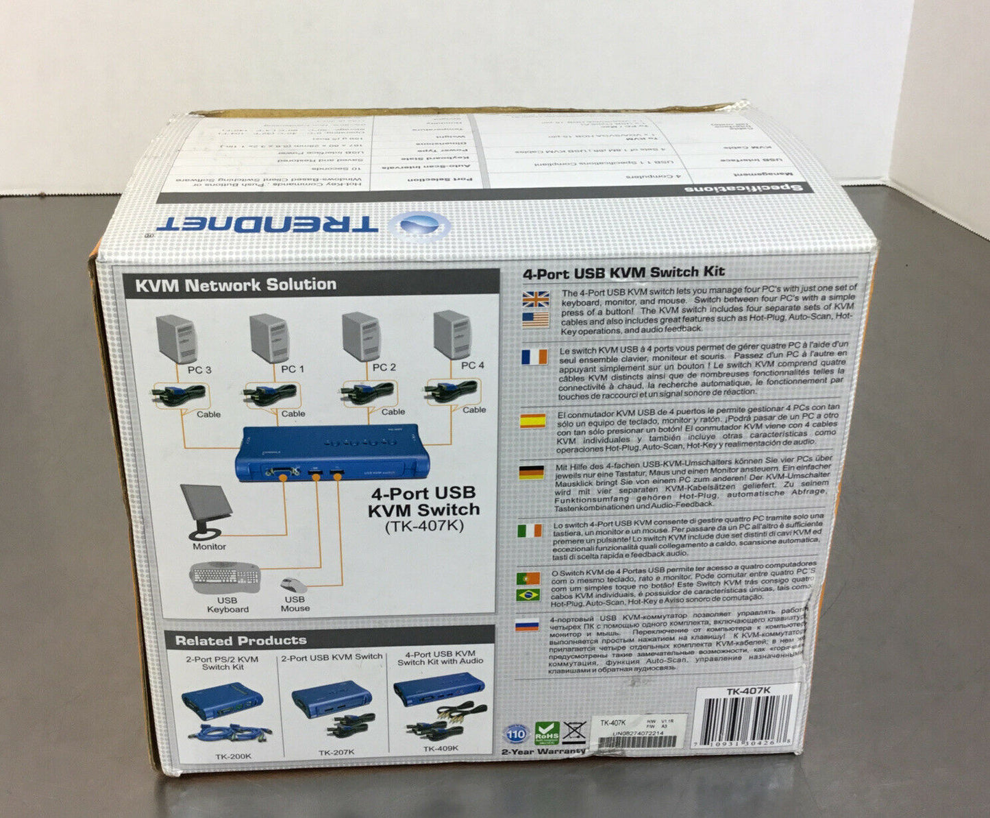TRENDnet TK-407K 4-port USB KVM Switch Kit (Plus 4 x KVM Cables) & Software 3B
