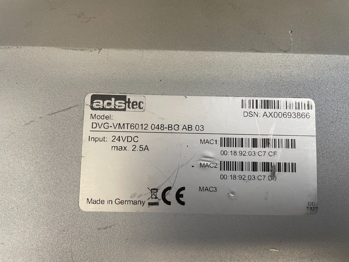 AdsTec DVG-VMT6012 Black 24VDC Digital Display Screen Industrial Computer