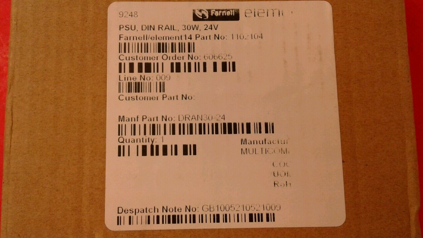 Farnell DRAN30-24, Input 100-240VAC Output 30W, 24VDC PSU,DIN RAIL, 4A
