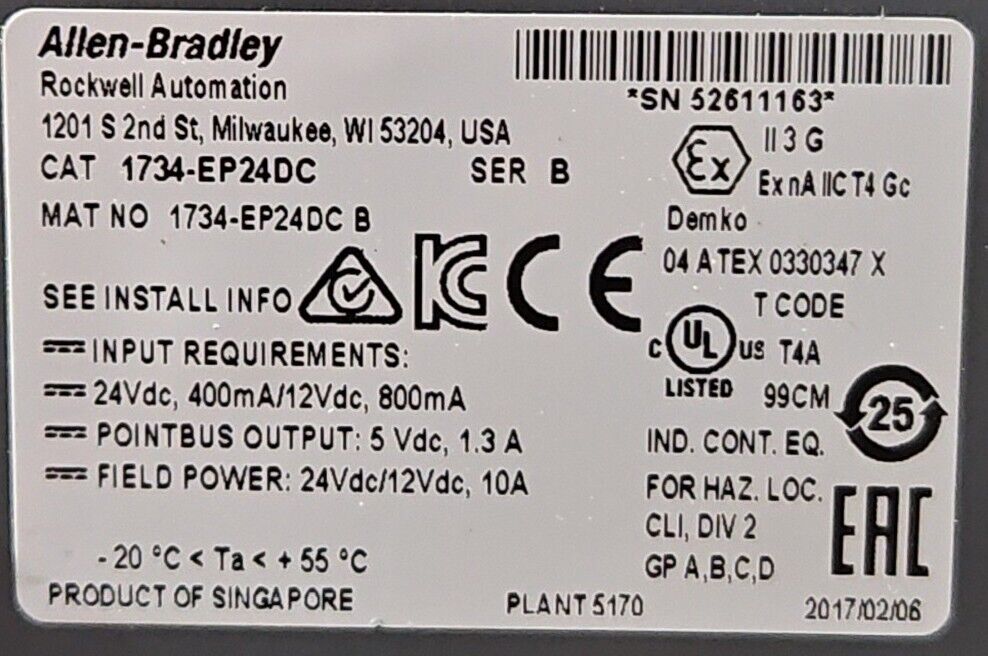 Allen-Bradley 1734-EP24DC Ser B. Power Supply. 3B-20