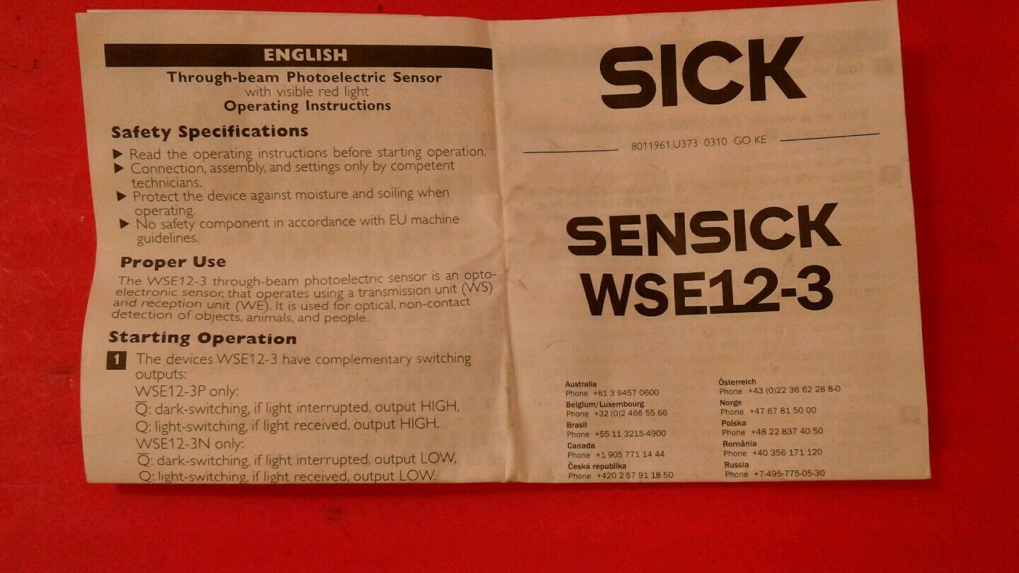 Sick WS12-3D2430 Photoeye Sensor 10-30V Class 2. 5B