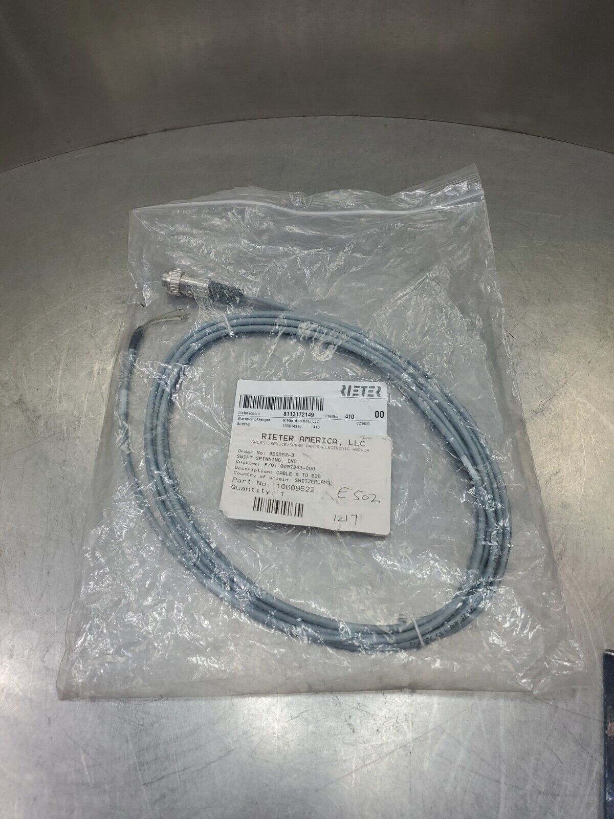 Rieter 10009522 Cable A to B28 PLC Cable. 5E Palmetto Automation Inc.
