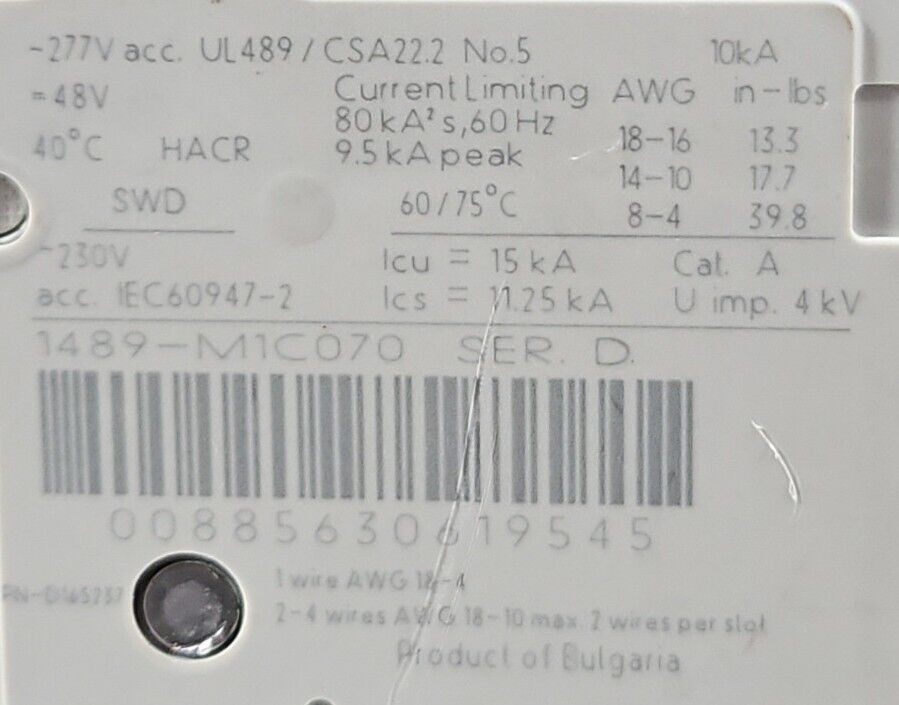 Allen Bradley 1489-M1C070 Ser D. Circuit Breaker. 4E-23