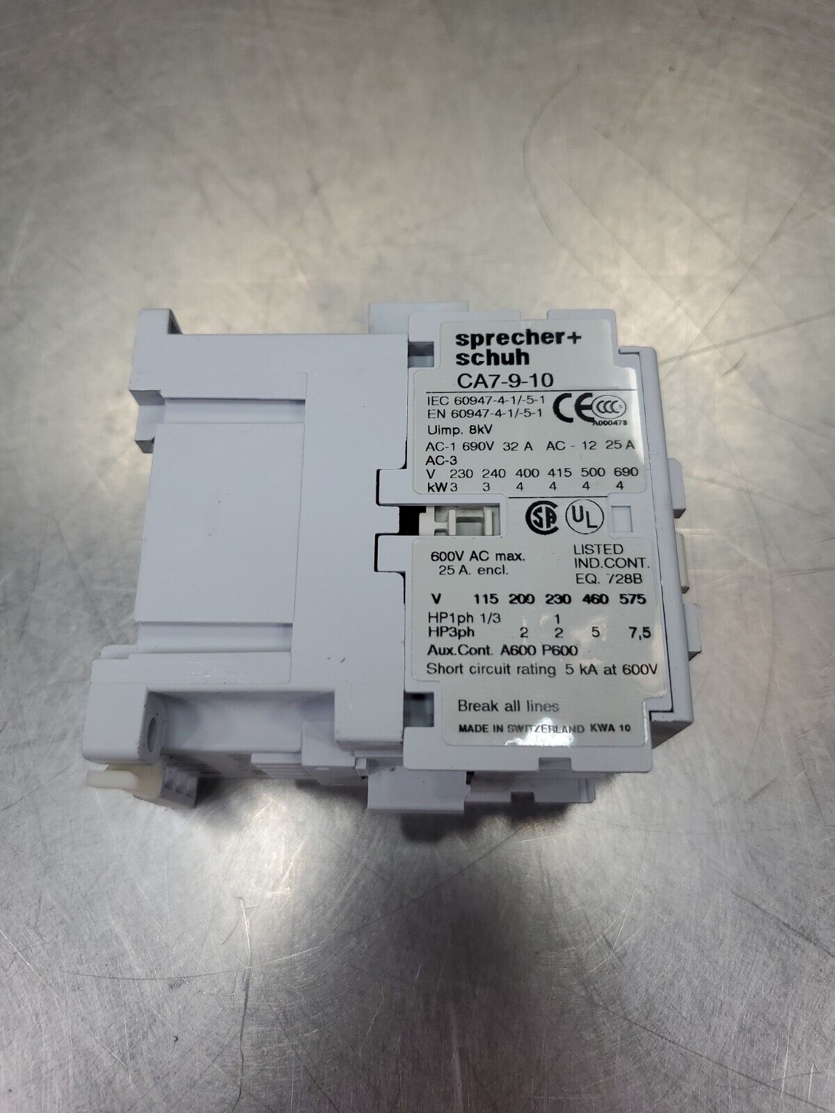 Sprecher+Schuh CA7-9-10 600V Contactor. 4E-17