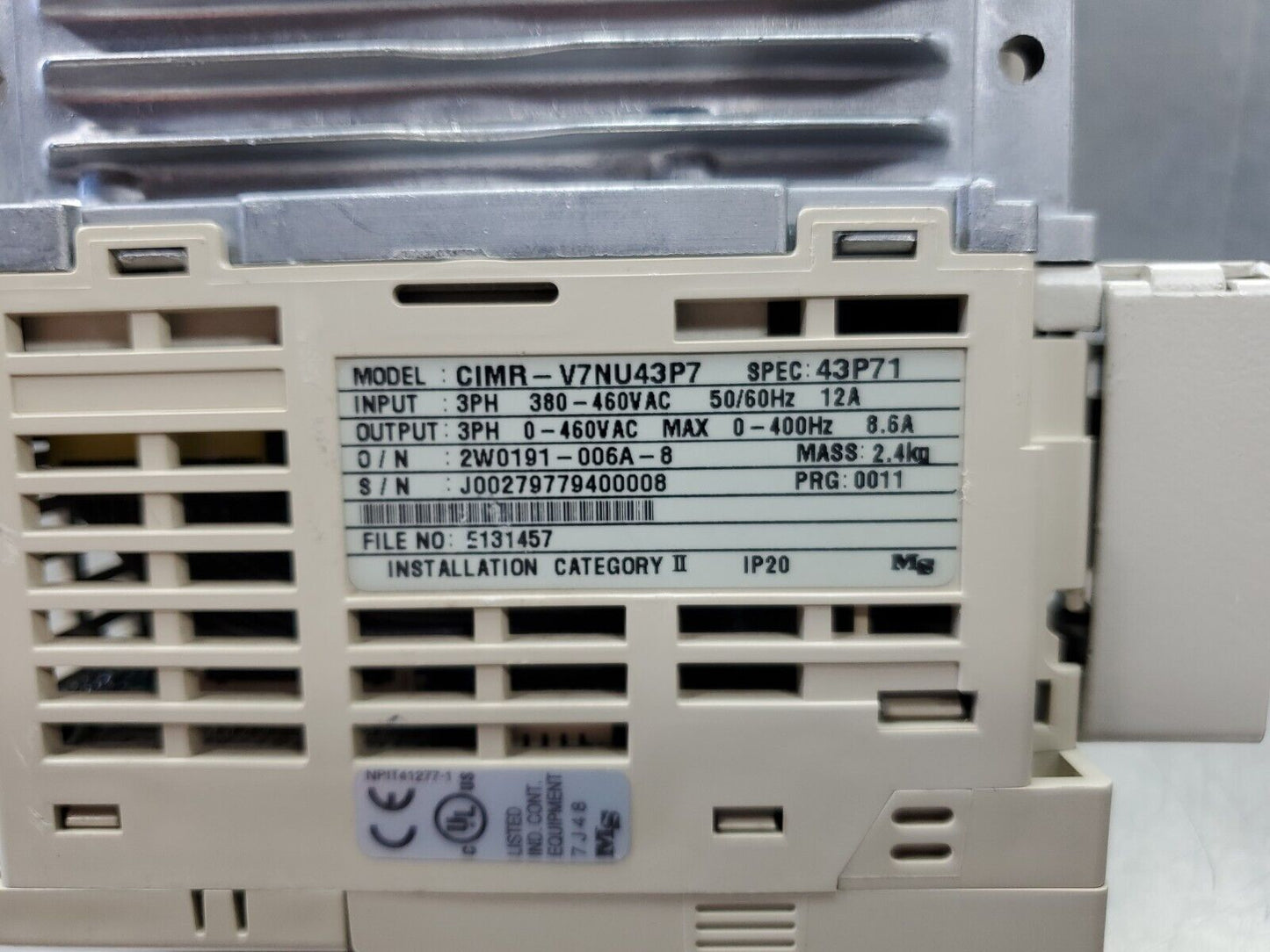 Yaskawa CIMR-V7NU43P7 3PH SPEC:43P71 Varispeed Drive. 1E