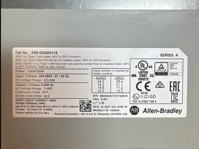 Allen-Bradley 25B-D024N114 Series A VFD Drive 15HP