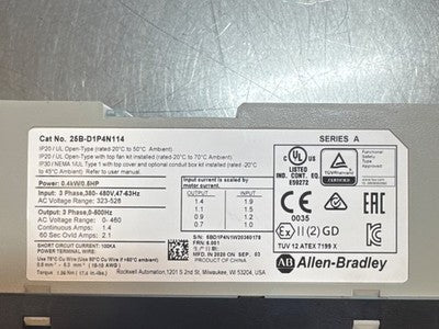 Allen-Bradley 26B-D1P4N114 VFD Drive 0.5HP