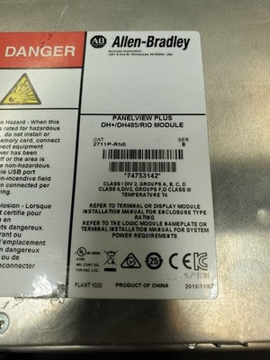 Allen-Bradley 2711P-T7C4D8 HMI Terminal, 24VDC w/2711P-RN6 Mod (REFURB)