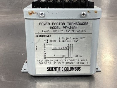 Scientific Columbus PF-34A4 Power Factor Transducer 0-10.5mA Out 60 Hz