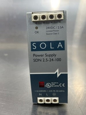 SOLA SDN 2.5-24-100 DIN Rail Power Supply 24VDC 2.5A E 137632 50-60Hz
