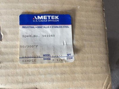 AMETEK 1/2'' Industrial Thermometer 50-300°F 65300275