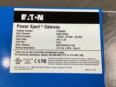 Eaton PXG600A Power Xpert Gateway 24VDC 66D2146G01 24V DC