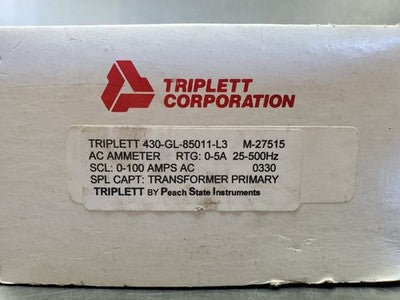 Triplett Corporation 430-GL-85011-L3 AC Ammeter, 0-100A, M-27515