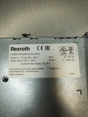 Rexroth HCS02.1E-W0054-A-03-NNNN Servo Drive, 20A, 200-500V