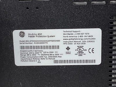 GE Multilin 850-EP5NNG5HNNAANGAPFB2ESNBN Feeder Protection System