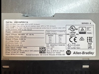 Allen-Bradley 25B-D4P0N114 VFD Drive 2HP