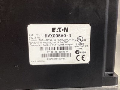 Eaton MVX005A0-4 VFD Drive 5HP 380-480V 8.2A 3ph 50-60Hz