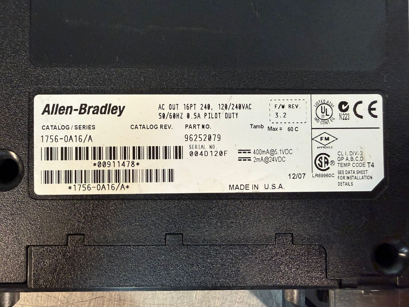 Allen Bradley 1756-OA16 /A Output Module 96252079  1756-0A16       (3.1.1)