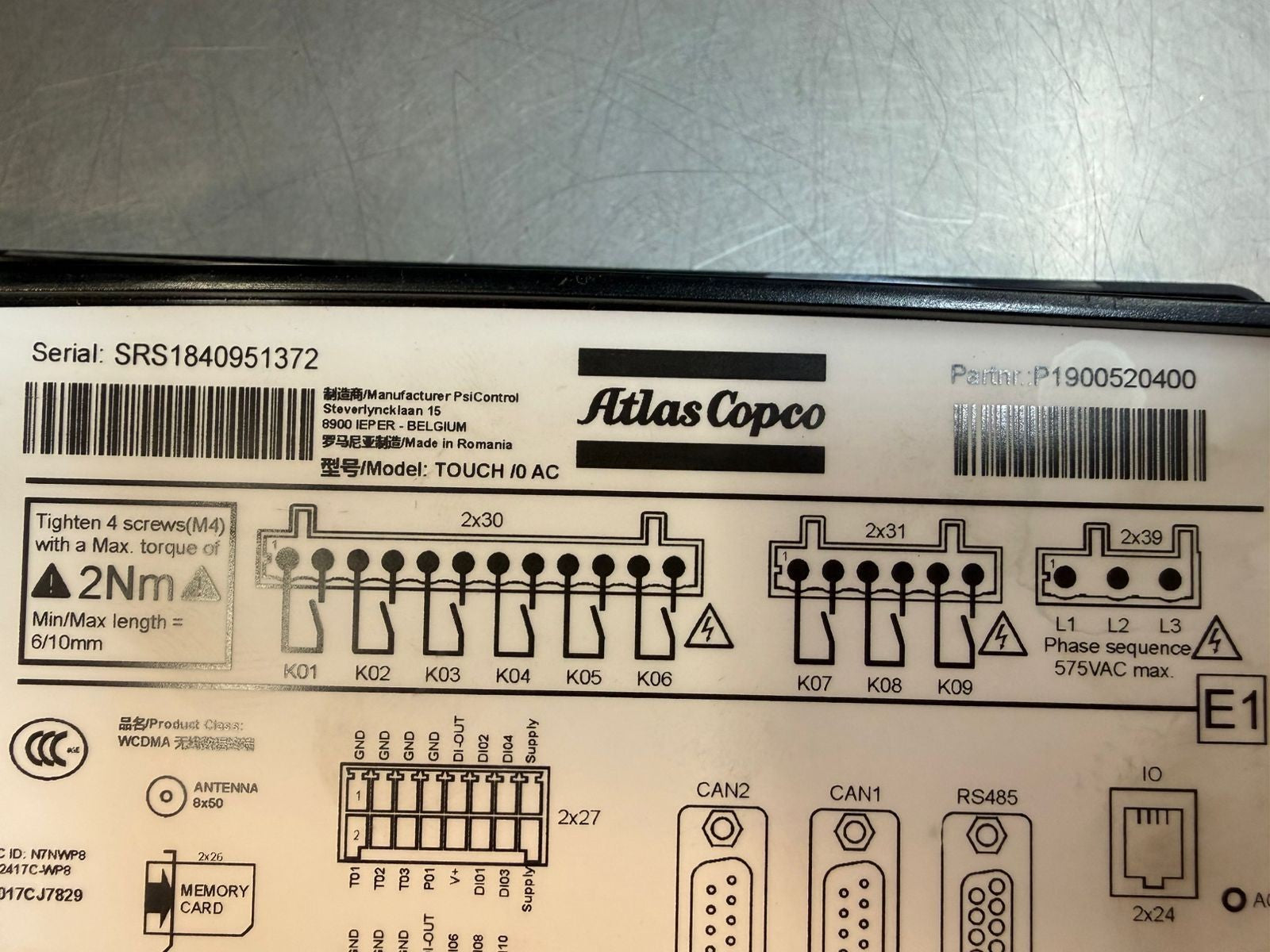 Atlas Copco 1900520400 Compressor Controller Touch /0 AC           (9.3.4)