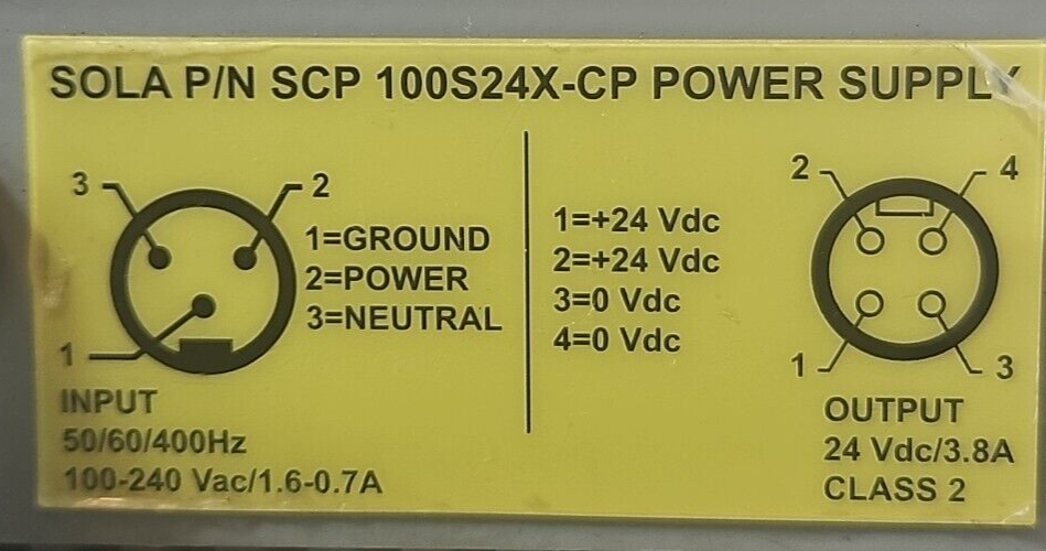 SOLA SCP 100S24X-CP Power Supply Class 2,  24Vdc 3.8A Output (BIN2.3.3)