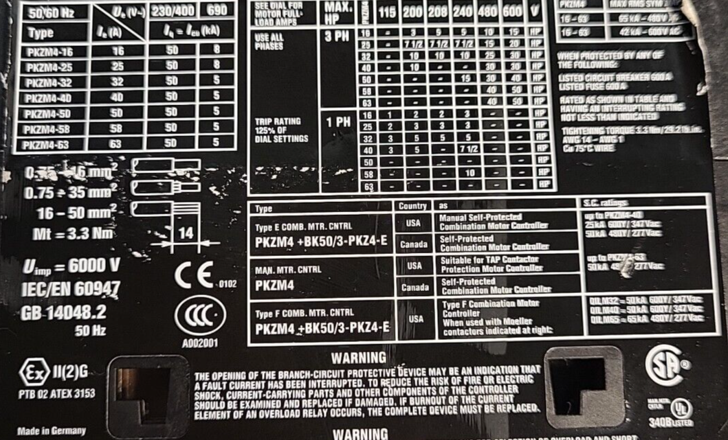 Moeller PKZM4-40 Circuit Breaker 50/60Hz +BK50/3      (BIN3.2.4)