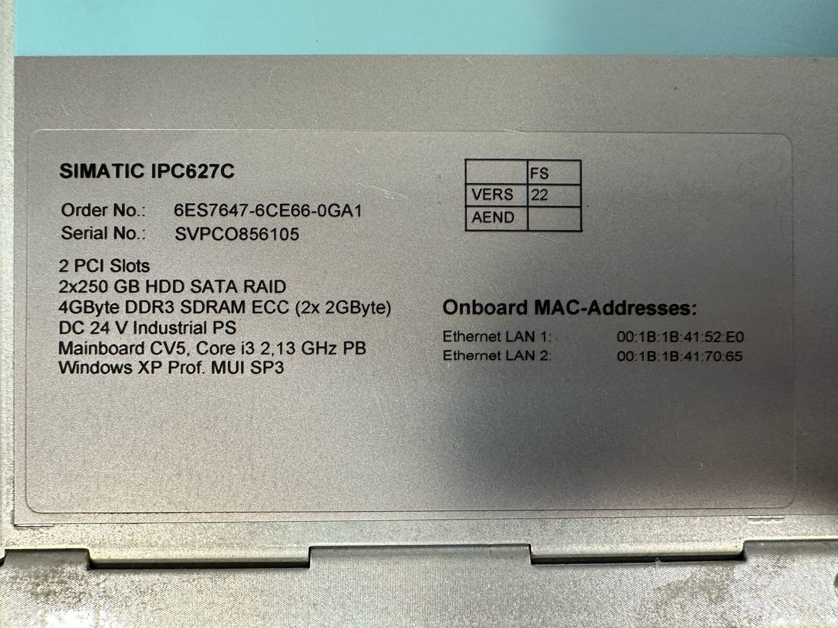 Siemens Simatic IPC627C BOX PC 6ES7647-6CE66-0GA1                       (8.4.1)