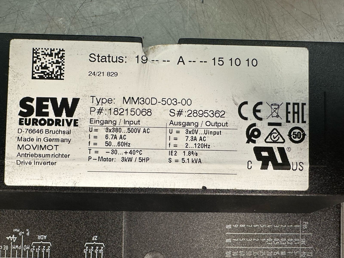 Sew-Eurodrive MM30D-503-00 3KW / 5HP 18215068                      (7.2.1)